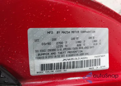 1990 Mazda Mx-5 Miata from USA, damaged, VIN JM1NA3513L0142241